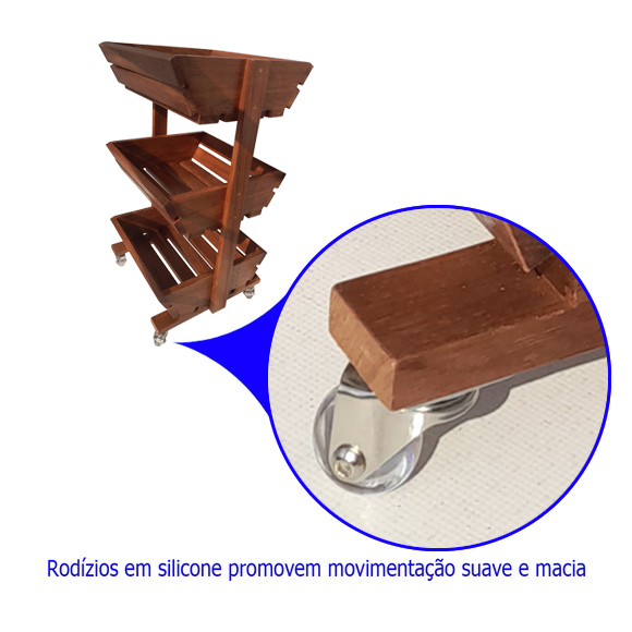 Fruteira de Madeira Maciça Cozinha Chão Cedro c/ Rodinhas