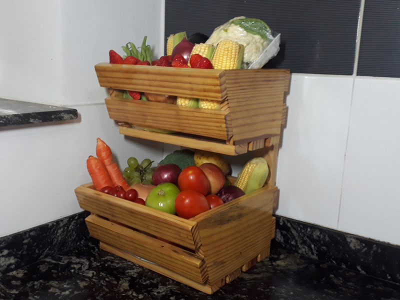 Fruteira de Madeira de Mesa ou Parede 2 Cestos