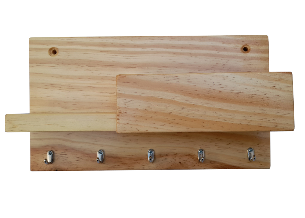Porta Chaves Madeira Pinus com Suporte para Documentos Pinos Metal