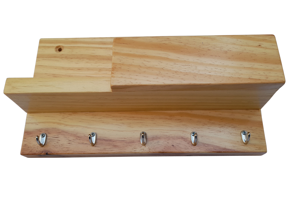 Porta Chaves Madeira Pinus com Suporte para Documentos Pinos Metal