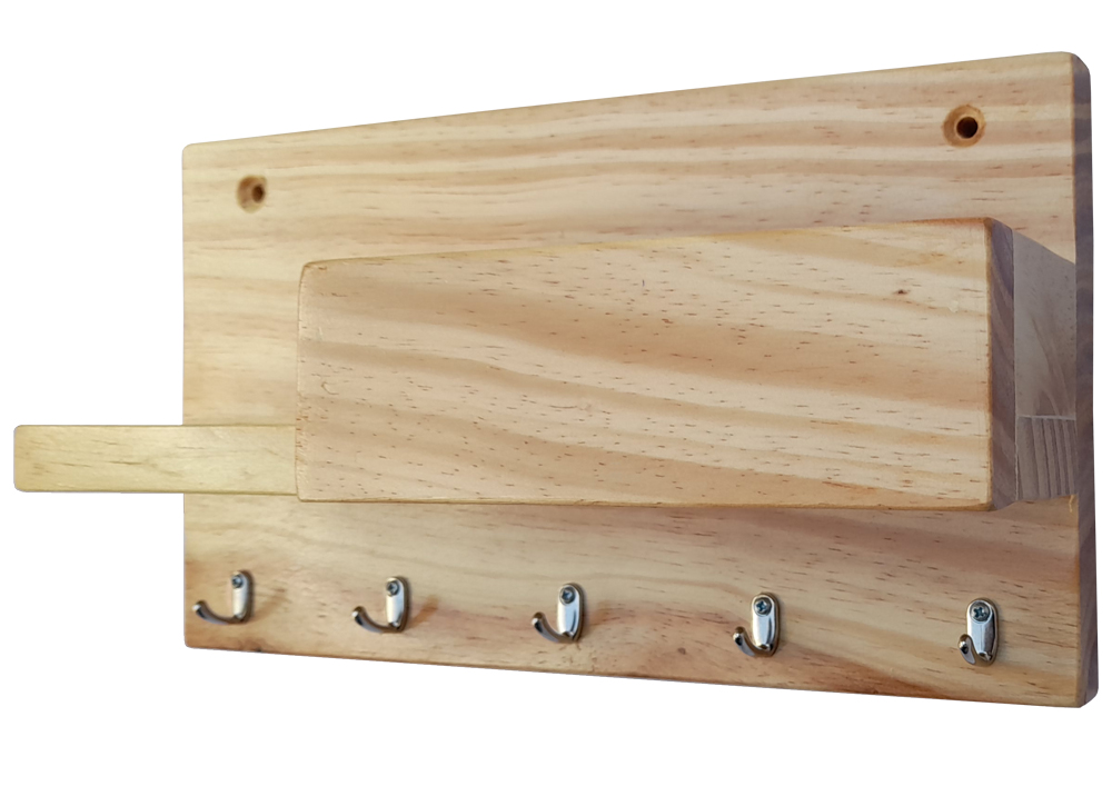Porta Chaves Madeira Pinus com Suporte para Documentos Pinos Metal