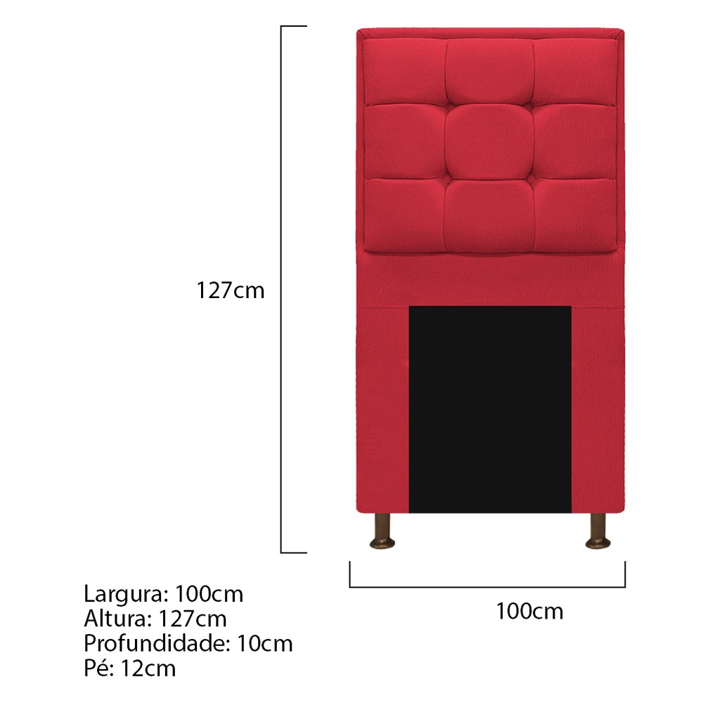 Cabeceira Copenhague 100 cm Solteiro Suede Vermelho - Amarena Móveis