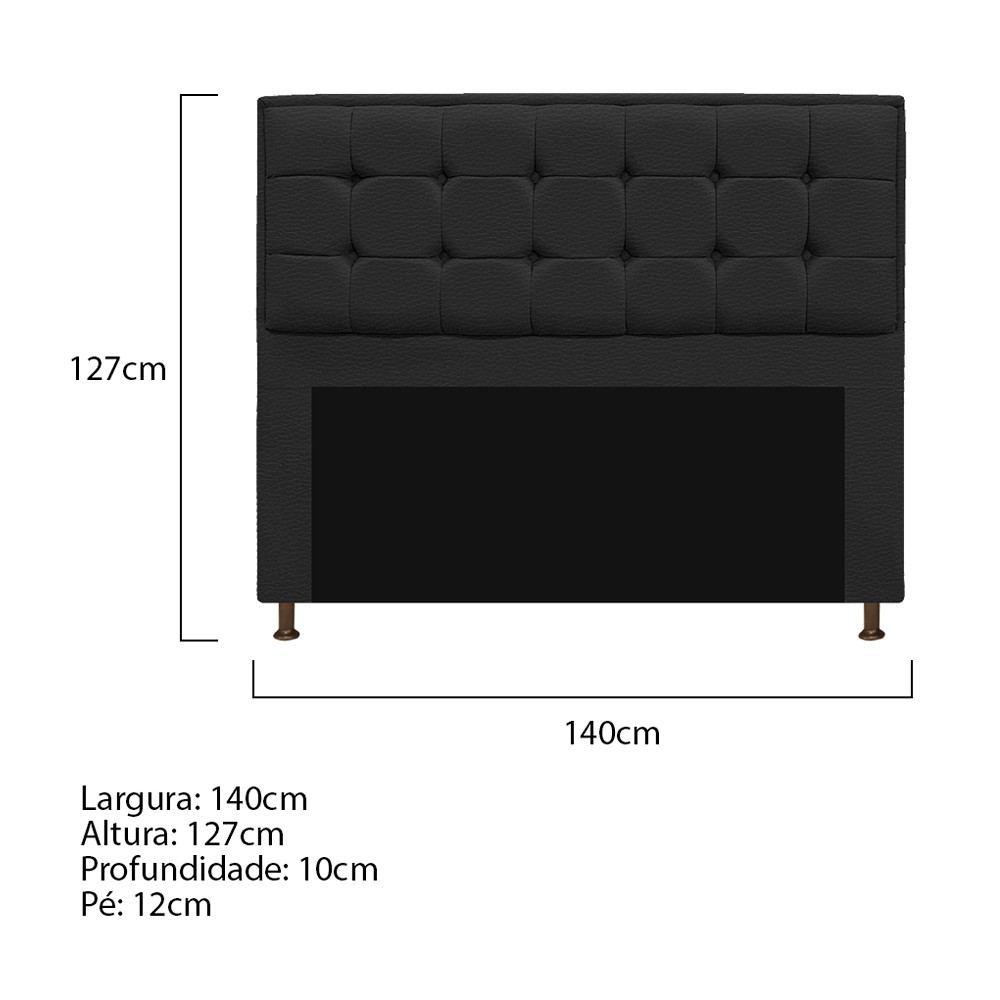 Cabeceira Copenhague 140 cm Casal Corano Preto - Amarena Móveis