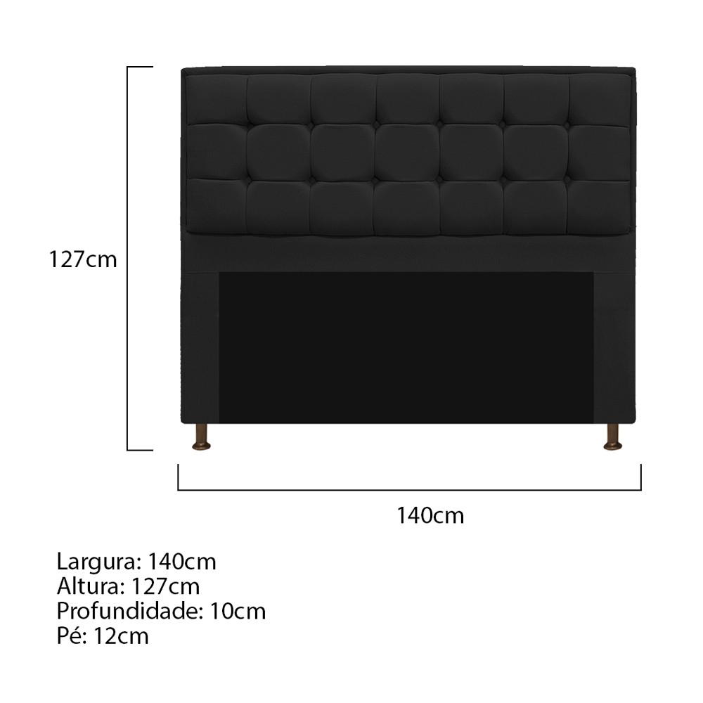 Cabeceira Copenhague 140 cm Casal Suede Preto - Amarena Móveis