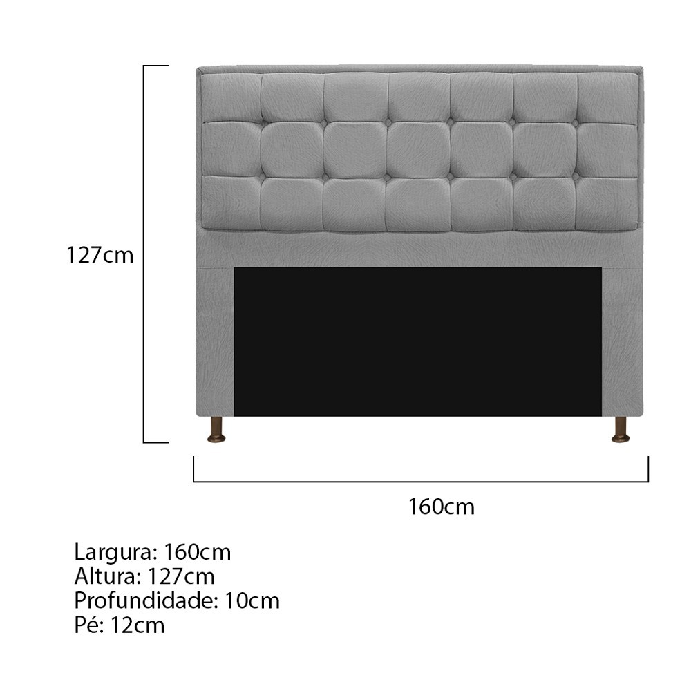 Cabeceira Copenhague 160 cm Queen Size Suede Cinza - Amarena Móveis