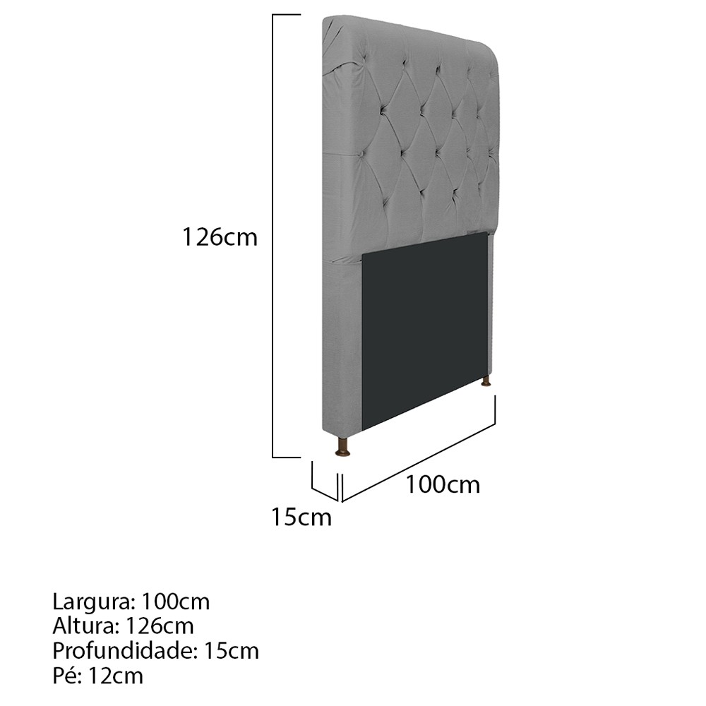Cabeceira Estofada Cristal 100 cm Solteiro Com Capitonê Corano Cinza - Amarena Móveis