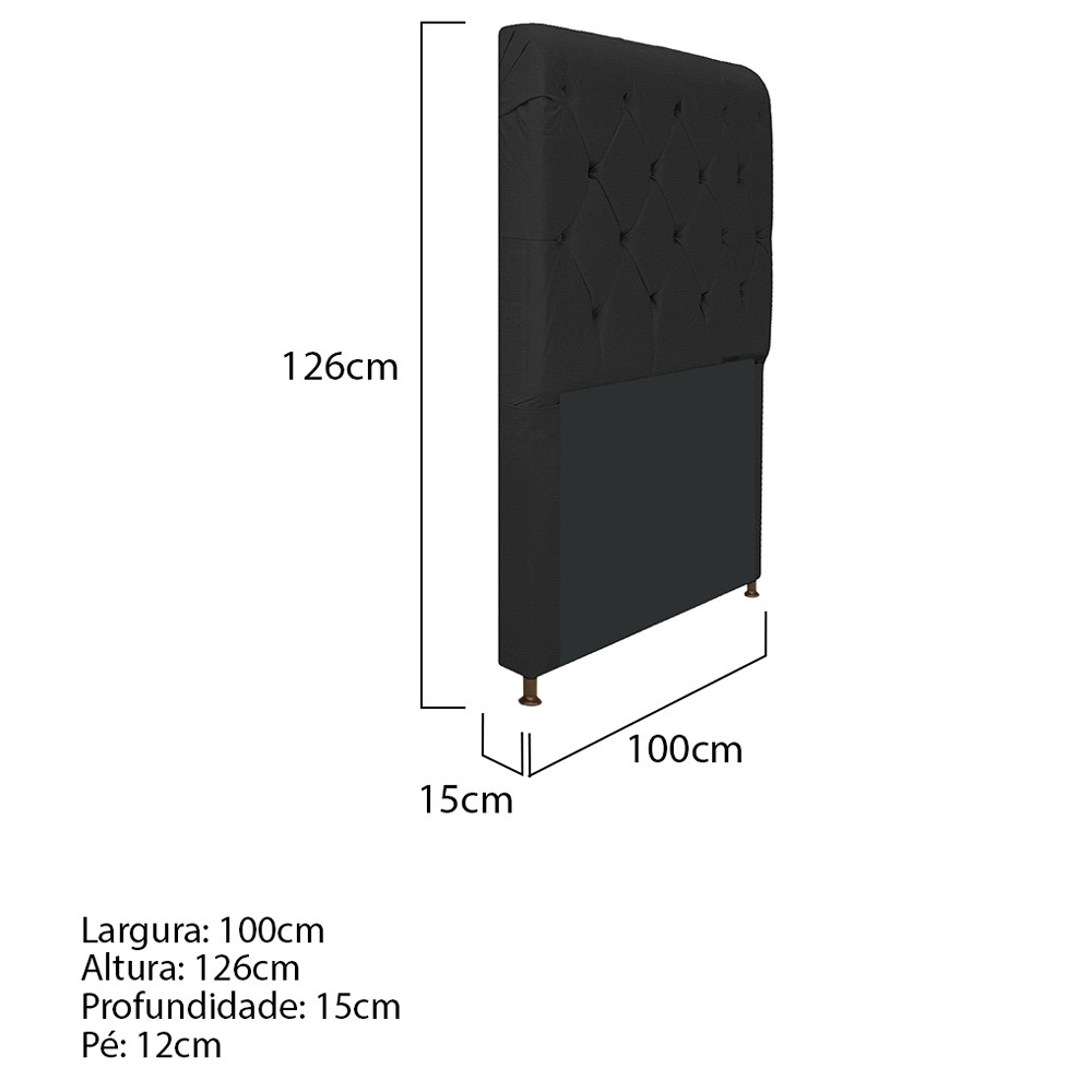 Cabeceira Estofada Cristal 100 cm Solteiro Com Capitonê Corano Preto- Amarena Móveis