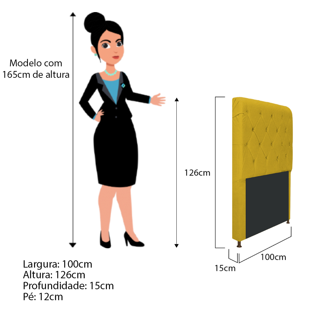 Cabeceira Estofada Cristal 100 cm Solteiro Com Capitonê Suede Amarelo - Amarena Móveis
