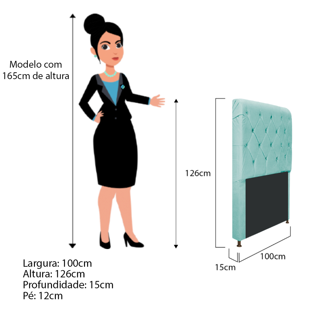 Cabeceira Estofada Cristal 100 cm Solteiro Com Capitonê Suede Azul Tiffany - Amarena Móveis