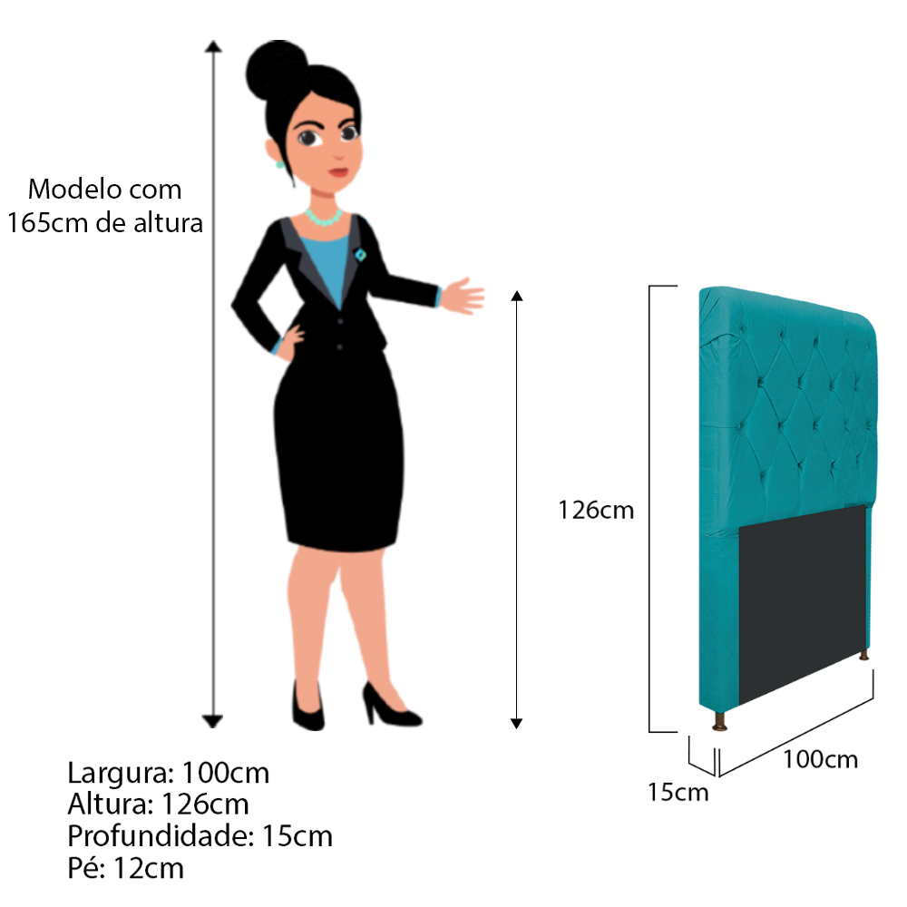 Cabeceira Estofada Cristal 100 cm Solteiro Com Capitonê Suede Azul Turquesa - Amarena Móveis