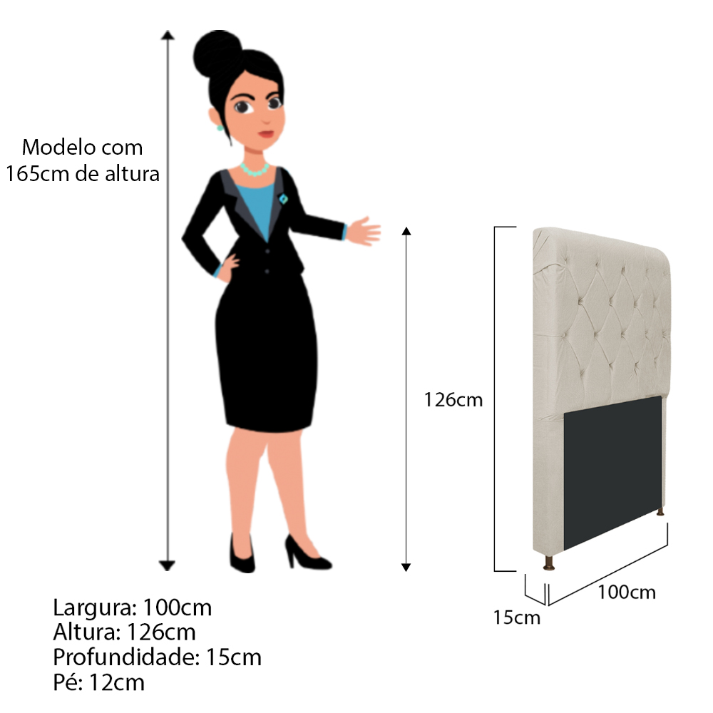 Cabeceira Estofada Cristal 100 cm Solteiro Com Capitonê Suede Bege - Amarena Móveis