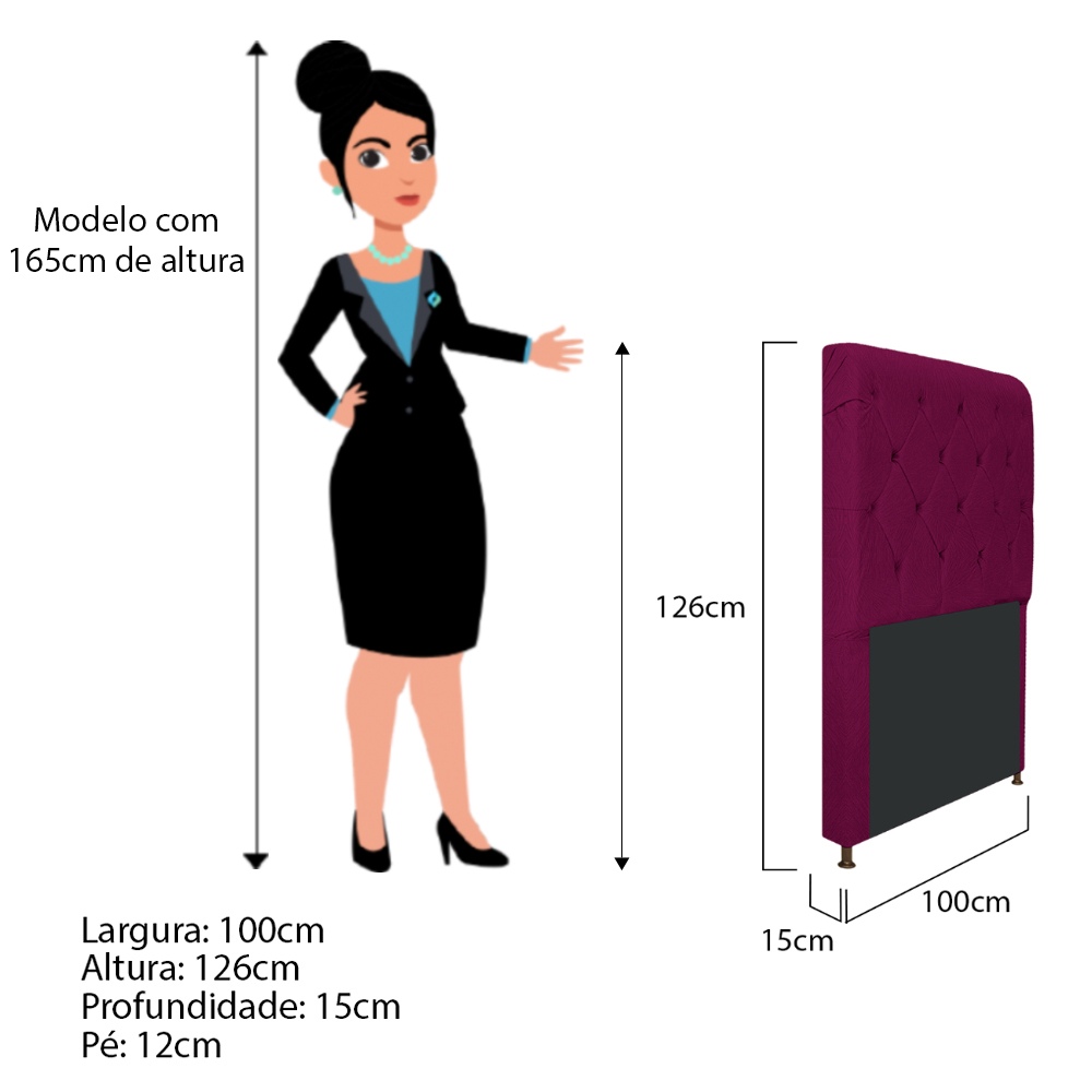 Cabeceira Estofada Cristal 100 cm Solteiro Com Capitonê Suede Bordô - Amarena Móveis