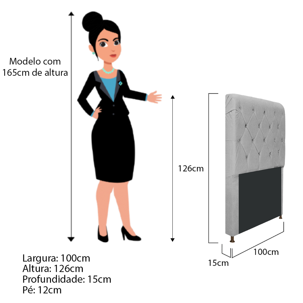 Cabeceira Estofada Cristal 100 cm Solteiro Com Capitonê Suede Cinza - Amarena Móveis