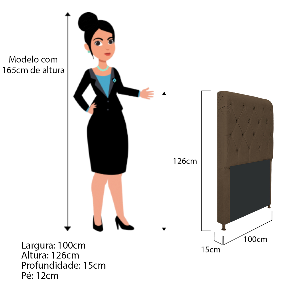 Cabeceira Estofada Cristal 100 cm Solteiro Com Capitonê Suede Marrom - Amarena Móveis