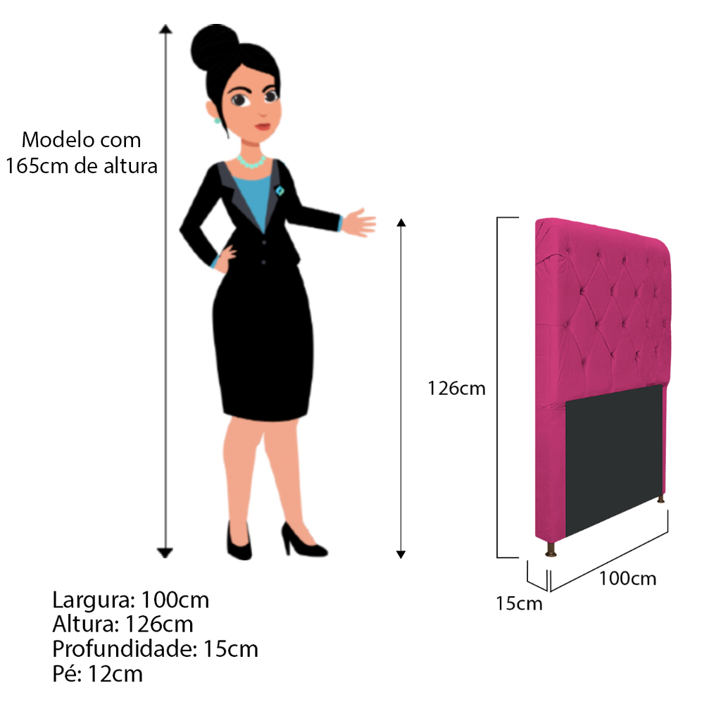 Cabeceira Estofada Cristal 100 cm Solteiro Com Capitonê Suede Pink - Amarena Móveis