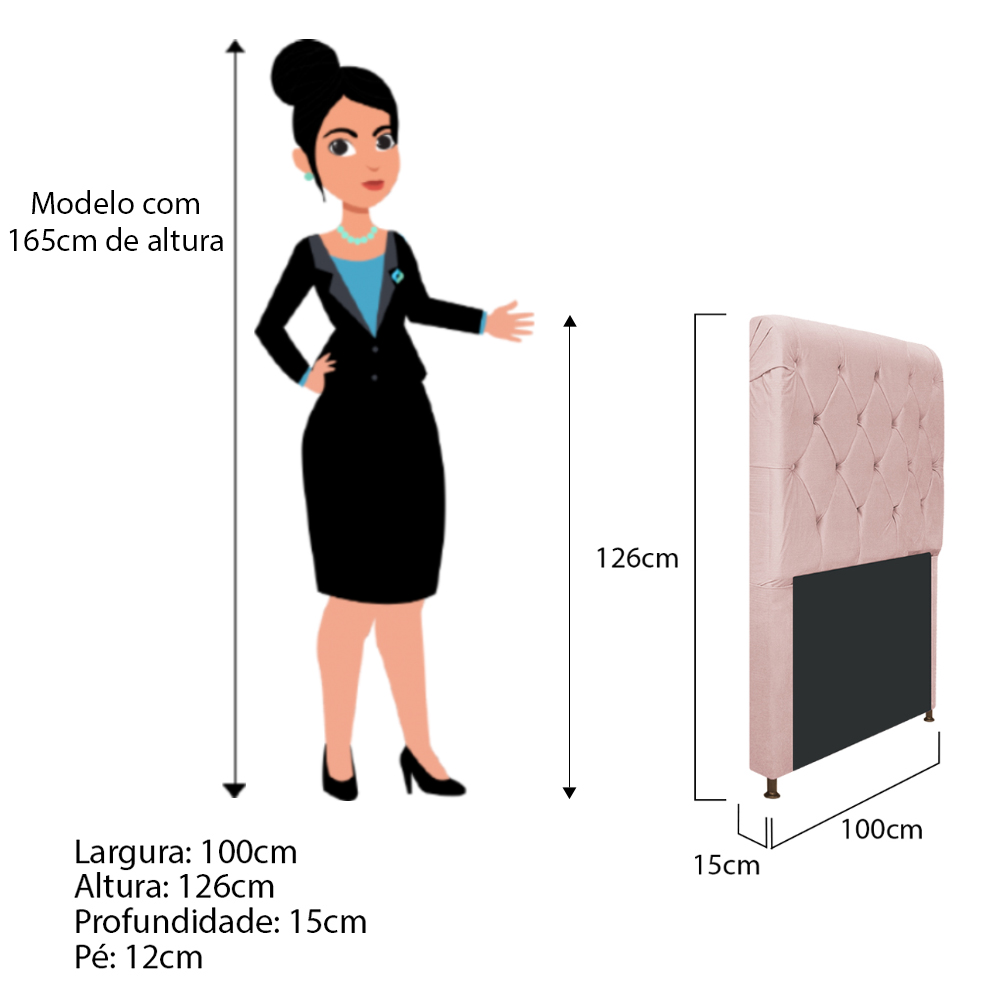 Cabeceira Estofada Cristal 100 cm Solteiro Com Capitonê Suede Rosê - Amarena Móveis