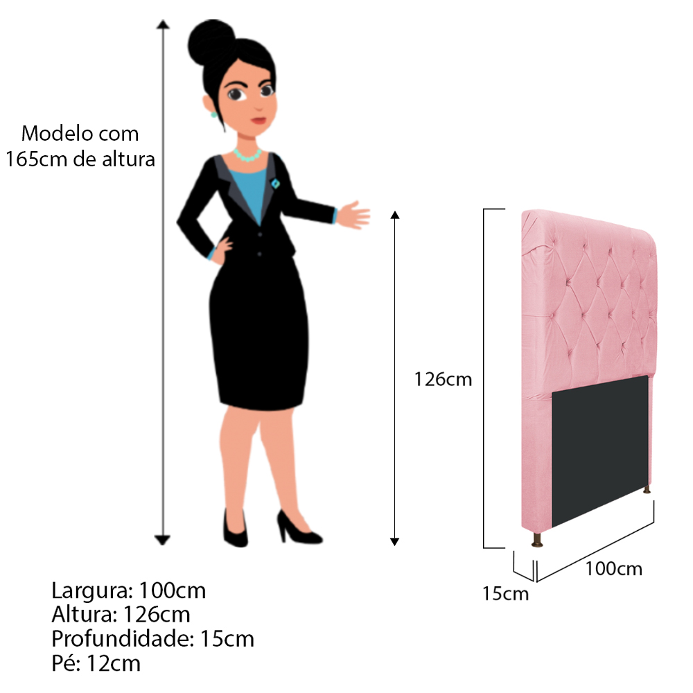 Cabeceira Estofada Cristal 100 cm Solteiro Com Capitonê Suede Rosa Bebê - Amarena Móveis