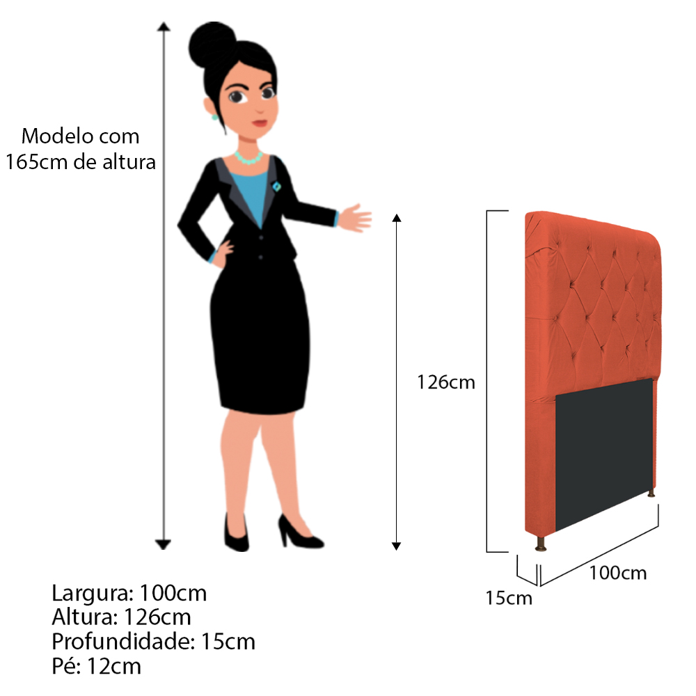 Cabeceira Estofada Cristal 100 cm Solteiro Com Capitonê Suede Terracota - Amarena Móveis