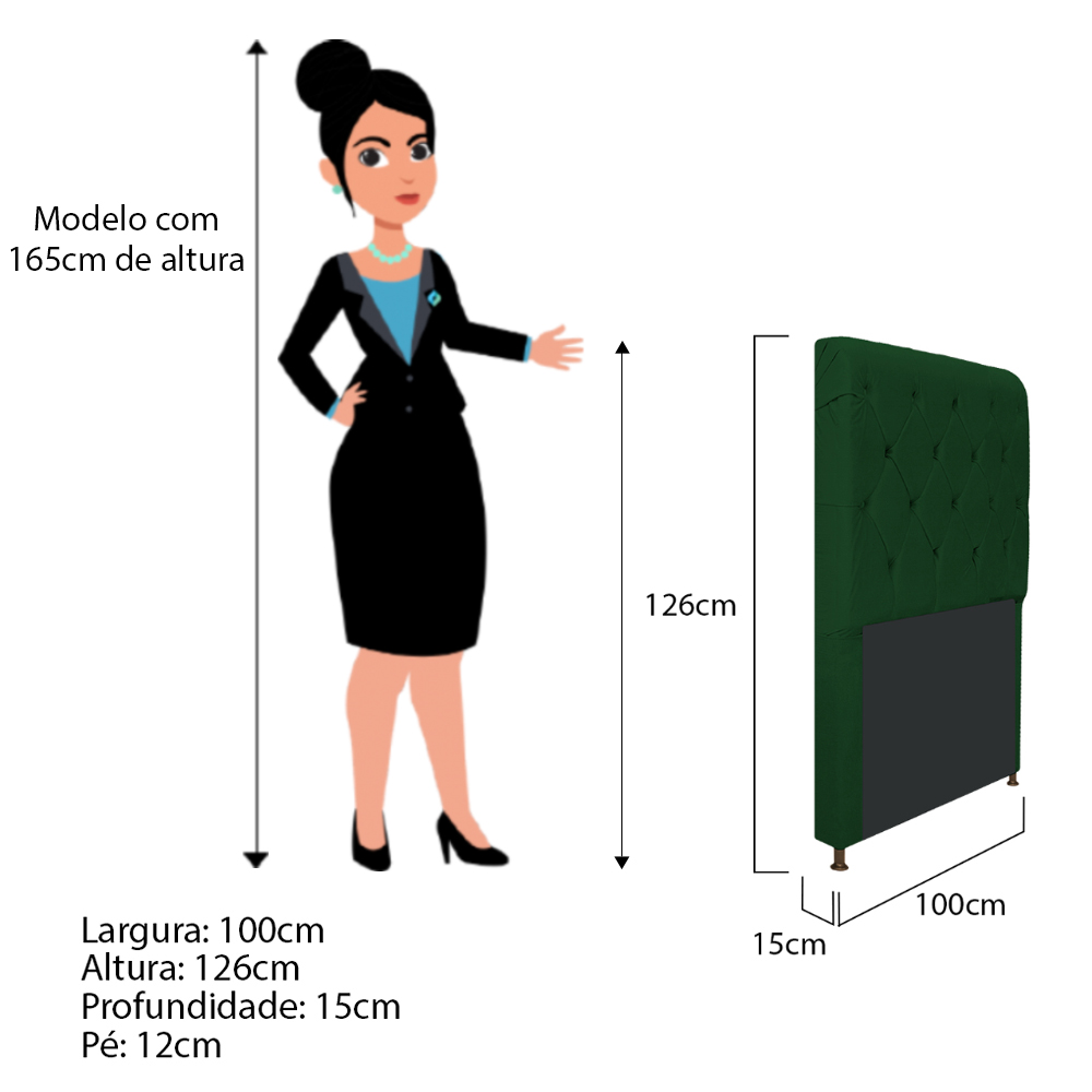Cabeceira Estofada Cristal 100 cm Solteiro Com Capitonê Suede Verde - Amarena Móveis