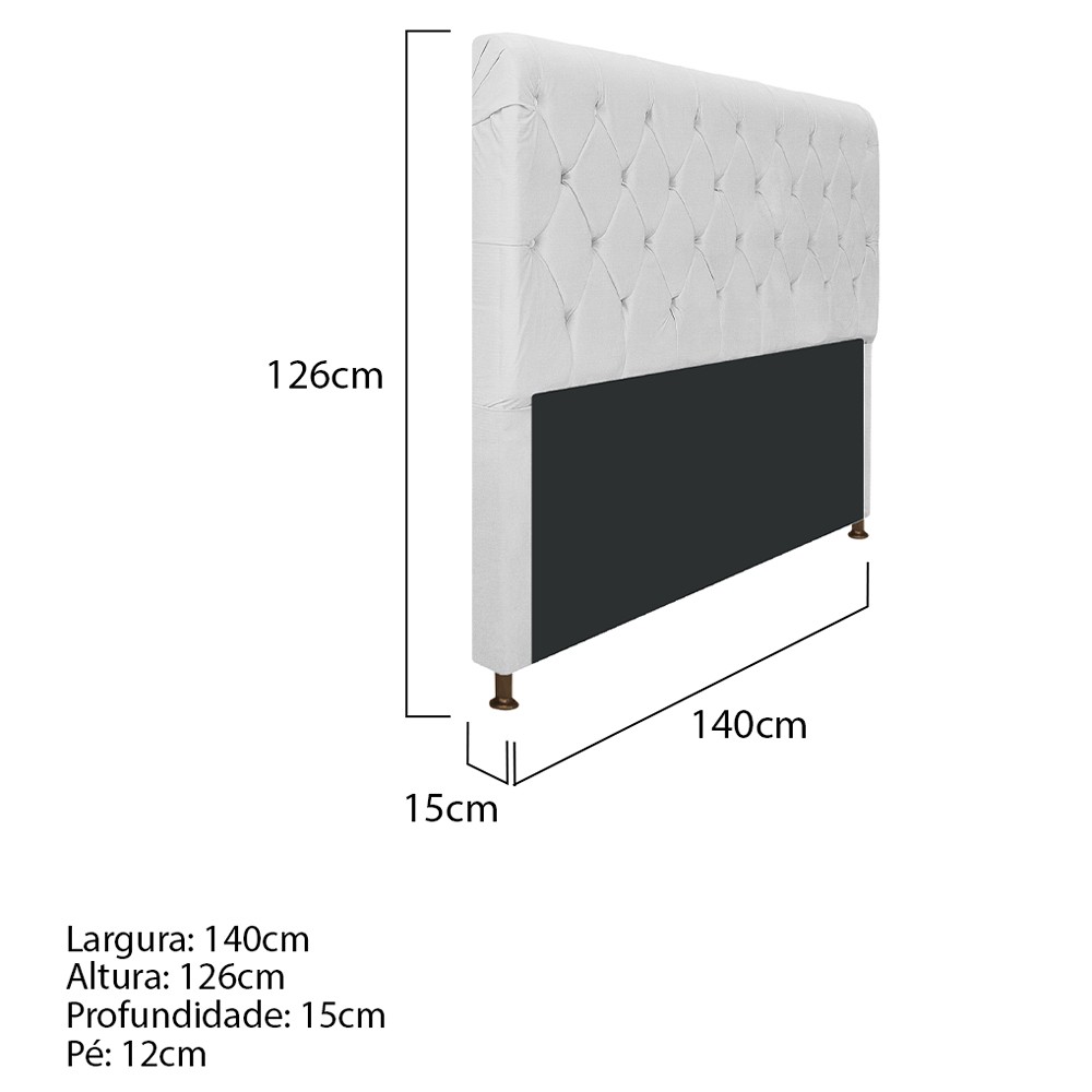 Cabeceira Estofada Cristal 140 cm Casal Com Capitonê Corano Branco - Amarena Móveis