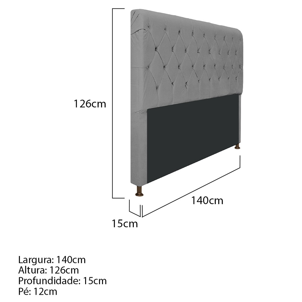 Cabeceira Estofada Cristal 140 cm Casal Com Capitonê Corano Cinza - Amarena Móveis