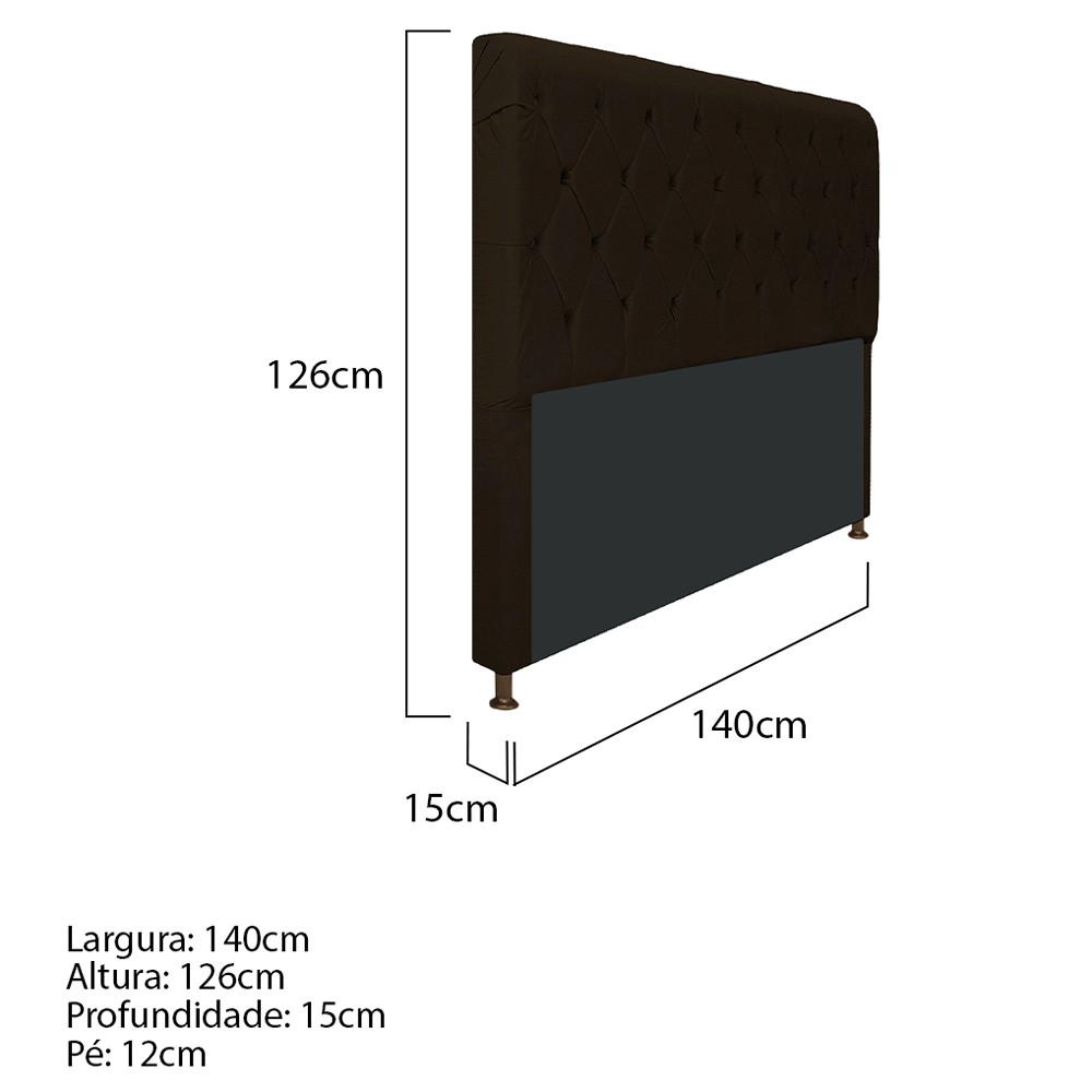 Cabeceira Estofada Cristal 140 cm Casal Com Capitonê Corano Marrom - Amarena Móveis