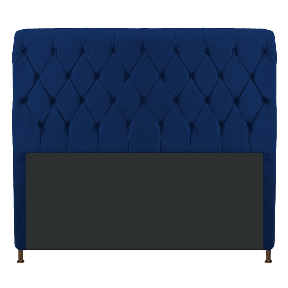 Cabeceira Estofada Cristal 140 cm Casal Com Capitonê Suede Azul Marinho - Amarena Móveis
