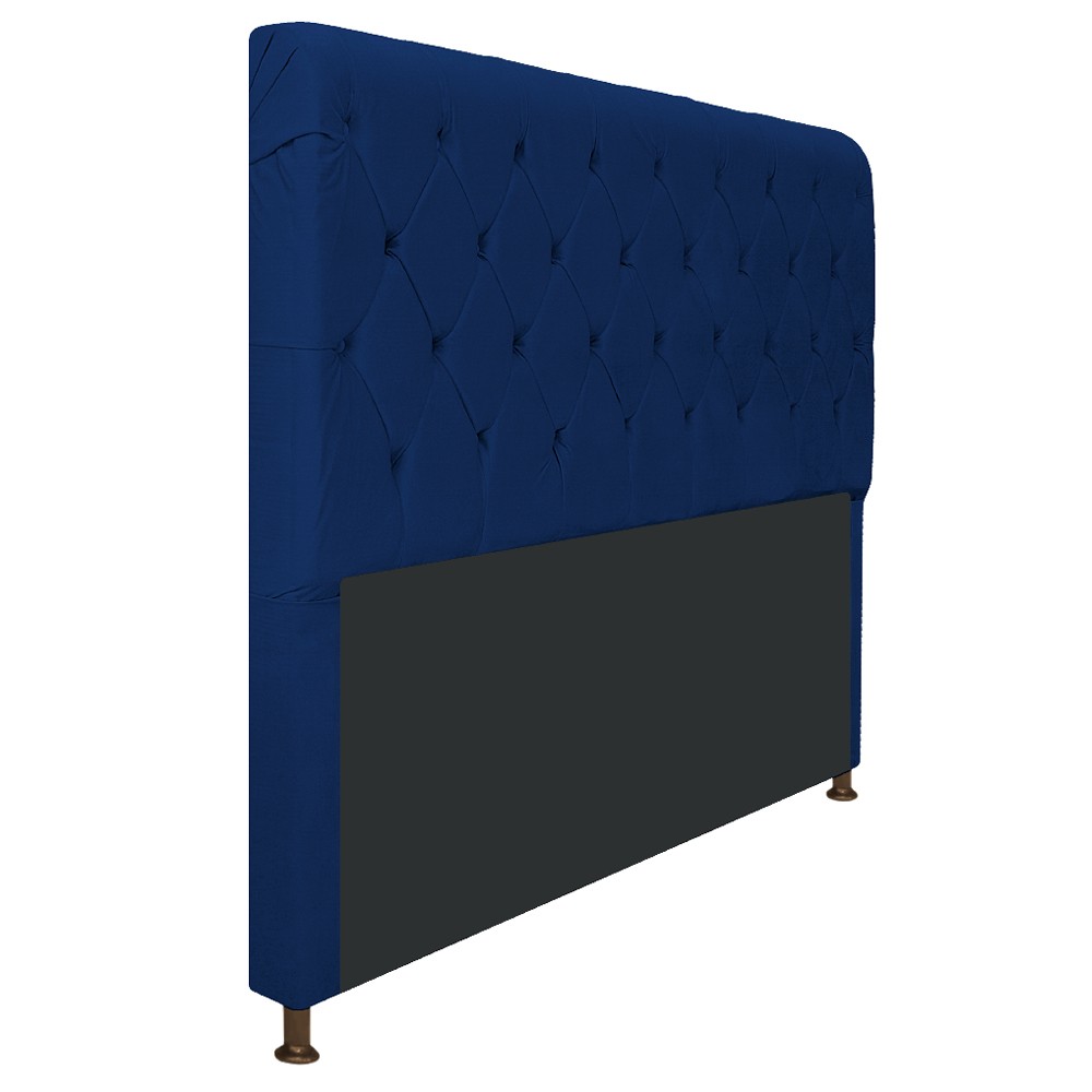 Cabeceira Estofada Cristal 140 cm Casal Com Capitonê Suede Azul Marinho - Amarena Móveis