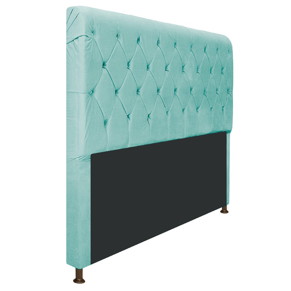 Cabeceira Estofada Cristal 140 cm Casal Com Capitonê Suede Azul Tiffany - Amarena Móveis