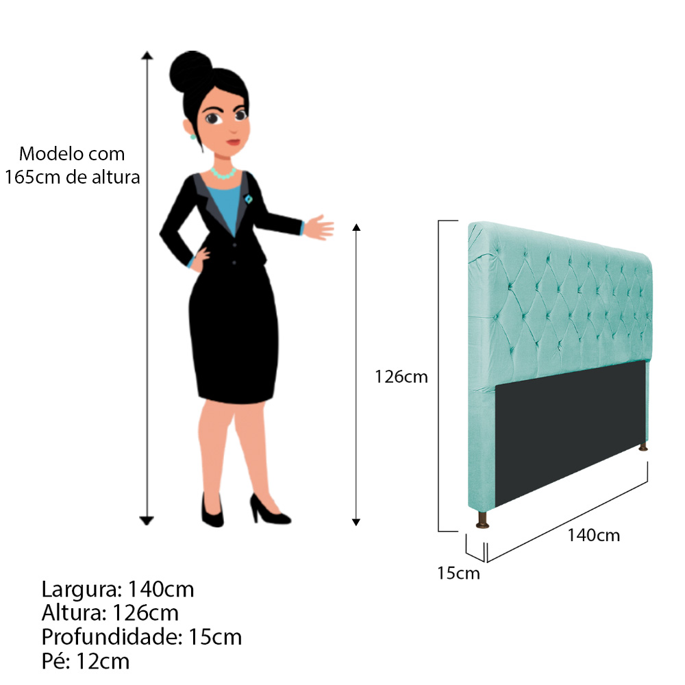 Cabeceira Estofada Cristal 140 cm Casal Com Capitonê Suede Azul Tiffany - Amarena Móveis