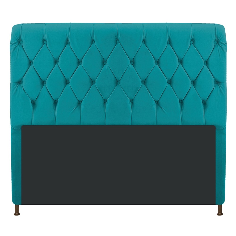 Cabeceira Estofada Cristal 140 cm Casal Com Capitonê Suede Azul Turquesa - Amarena Móveis