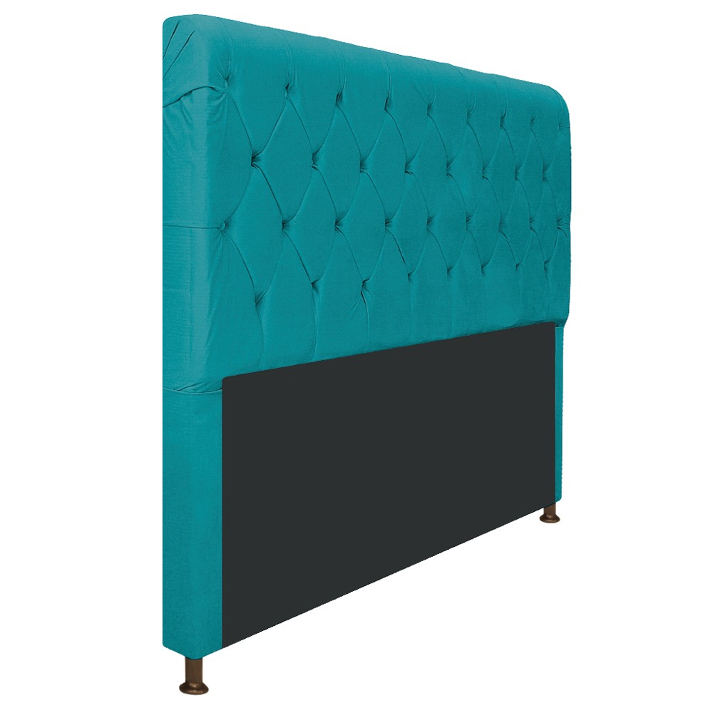 Cabeceira Estofada Cristal 140 cm Casal Com Capitonê Suede Azul Turquesa - Amarena Móveis