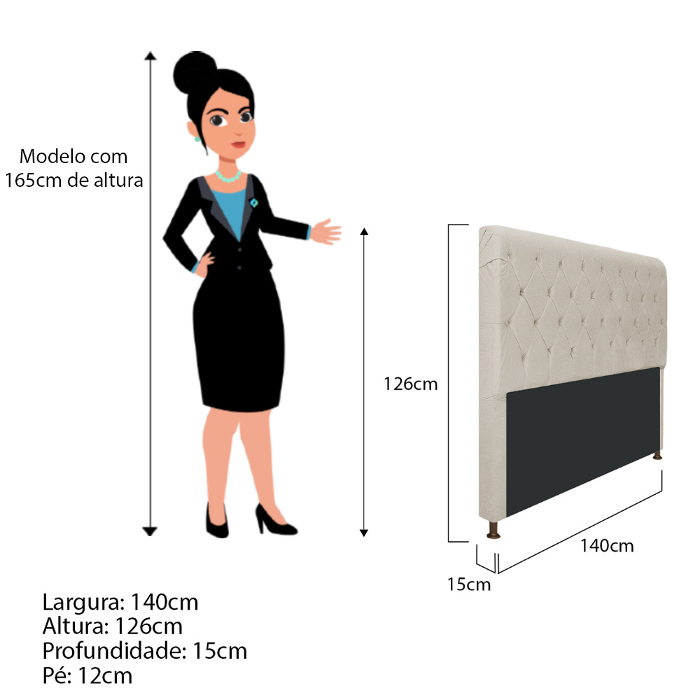 Cabeceira Estofada Cristal 140 cm Casal Com Capitonê Suede Bege - Amarena Móveis