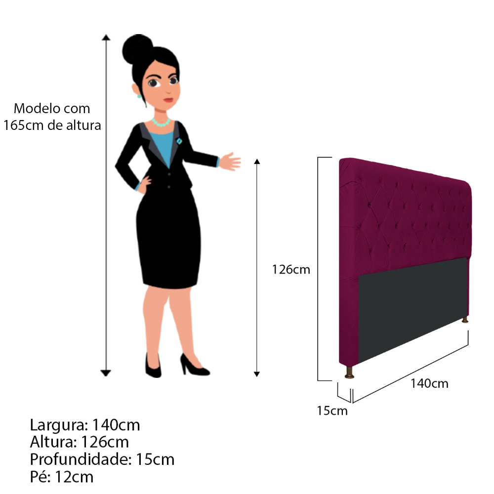 Cabeceira Estofada Cristal 140 cm Casal Com Capitonê Suede Bordô - Amarena Móveis