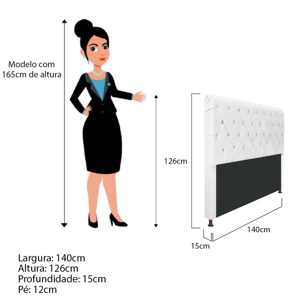 Cabeceira Estofada Cristal 140 cm Casal Com Capitonê Suede Branco - Amarena Móveis