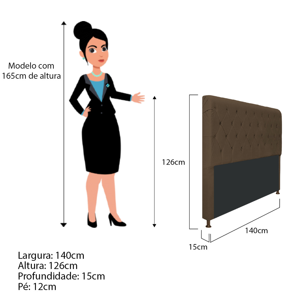 Cabeceira Estofada Cristal 140 cm Casal Com Capitonê Suede Marrom - Amarena Móveis