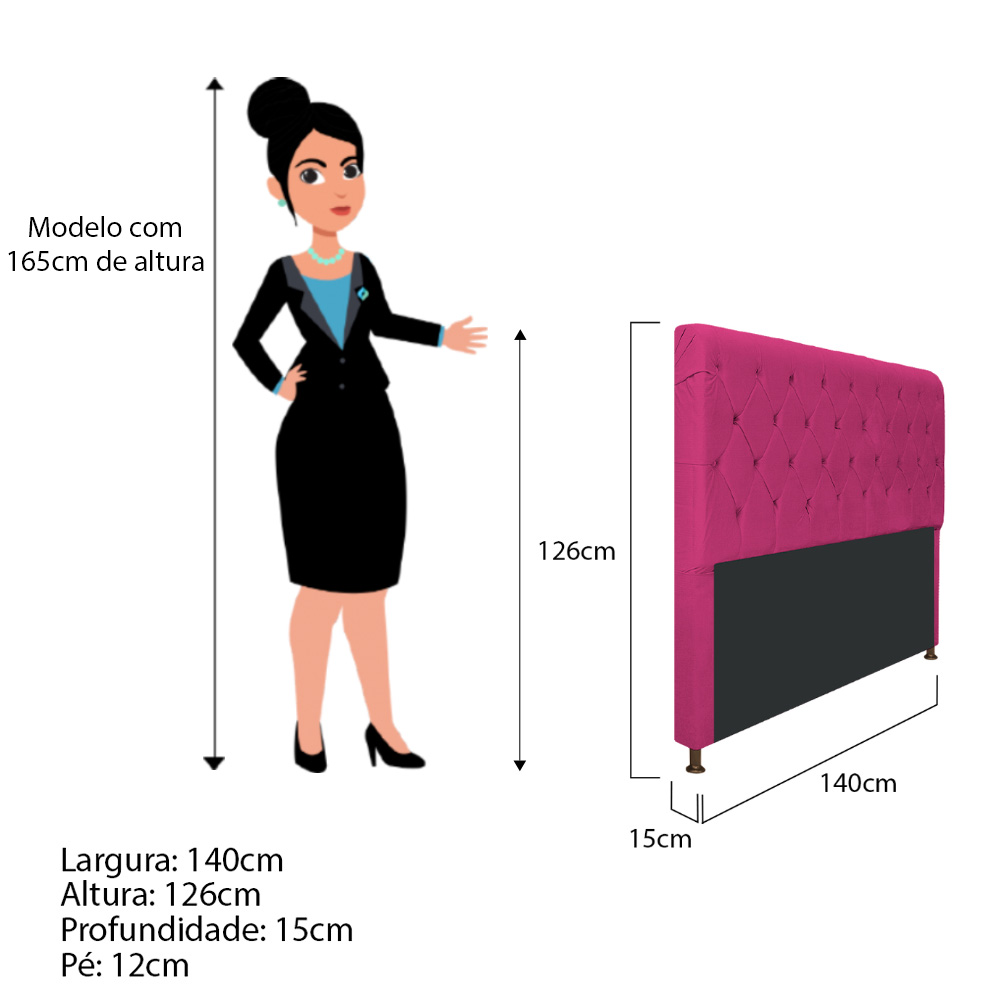 Cabeceira Estofada Cristal 140 cm Casal Com Capitonê Suede Pink - Amarena Móveis