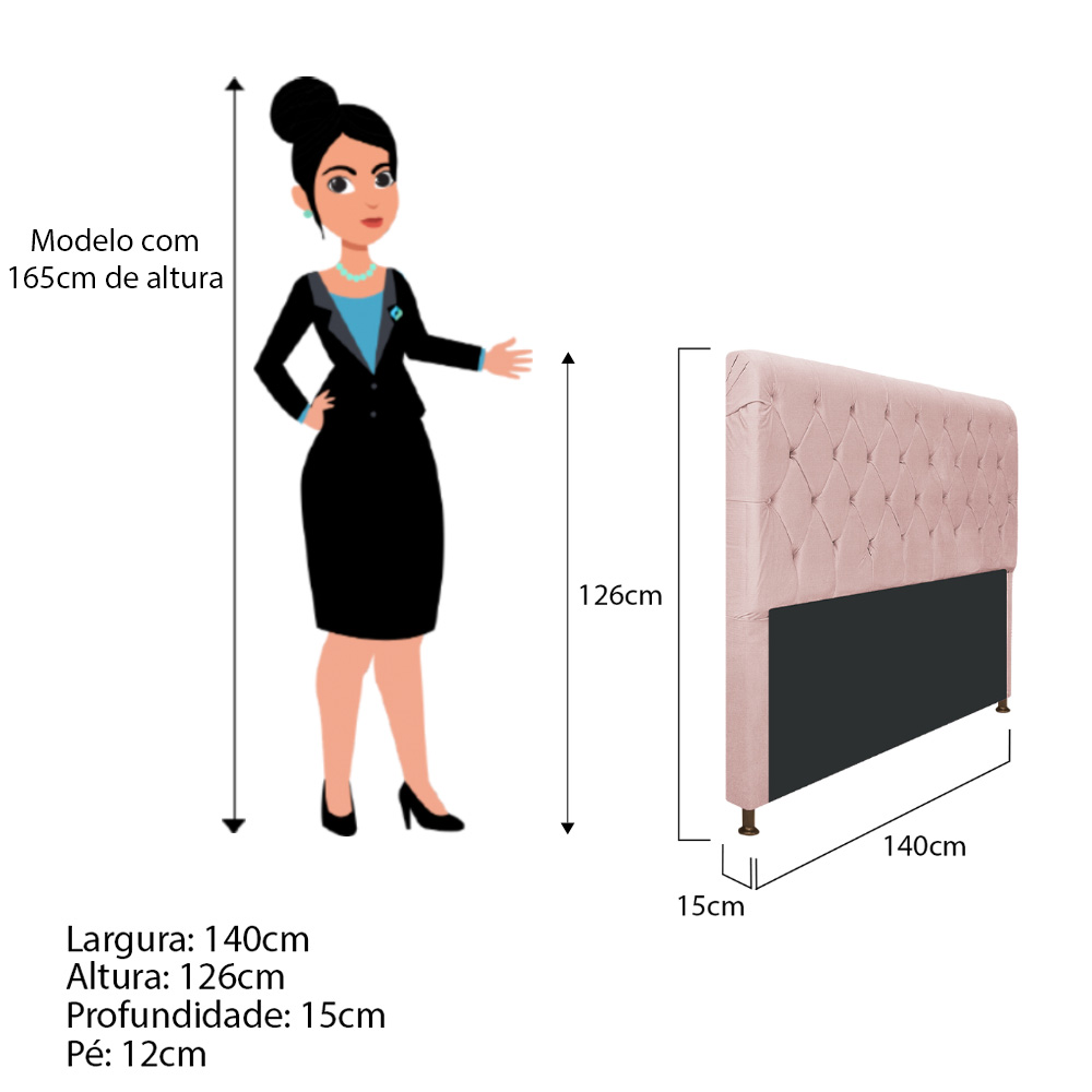 Cabeceira Estofada Cristal 140 cm Casal Com Capitonê Suede Rosê - Amarena Móveis