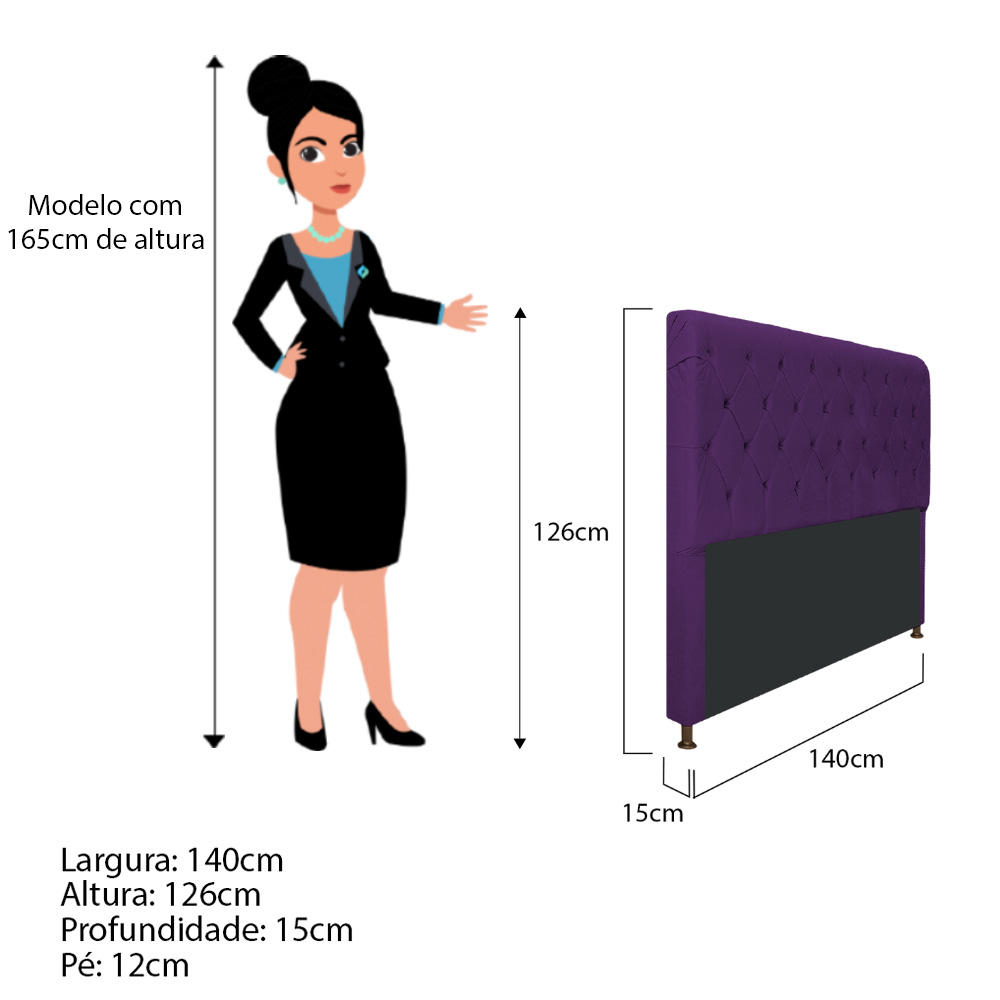 Cabeceira Estofada Cristal 140 cm Casal Com Capitonê Suede Roxo - Amarena Móveis