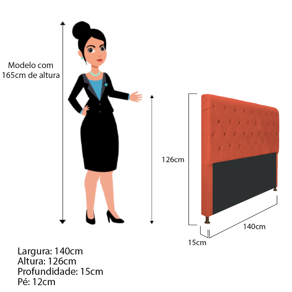 Cabeceira Estofada Cristal 140 cm Casal Com Capitonê Suede Terracota - Amarena Móveis