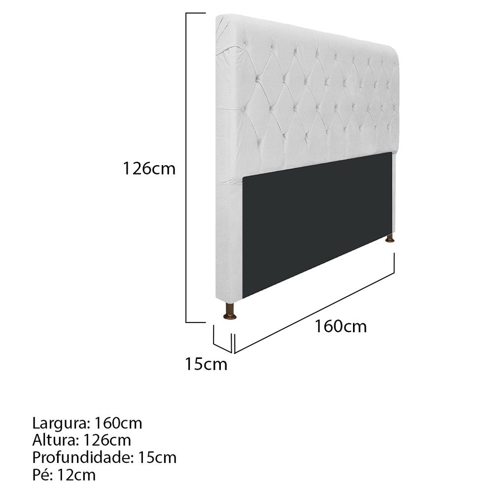 Cabeceira Estofada Cristal 160 cm Queen Size Com Capitonê Corano Branco - Amarena Móveis