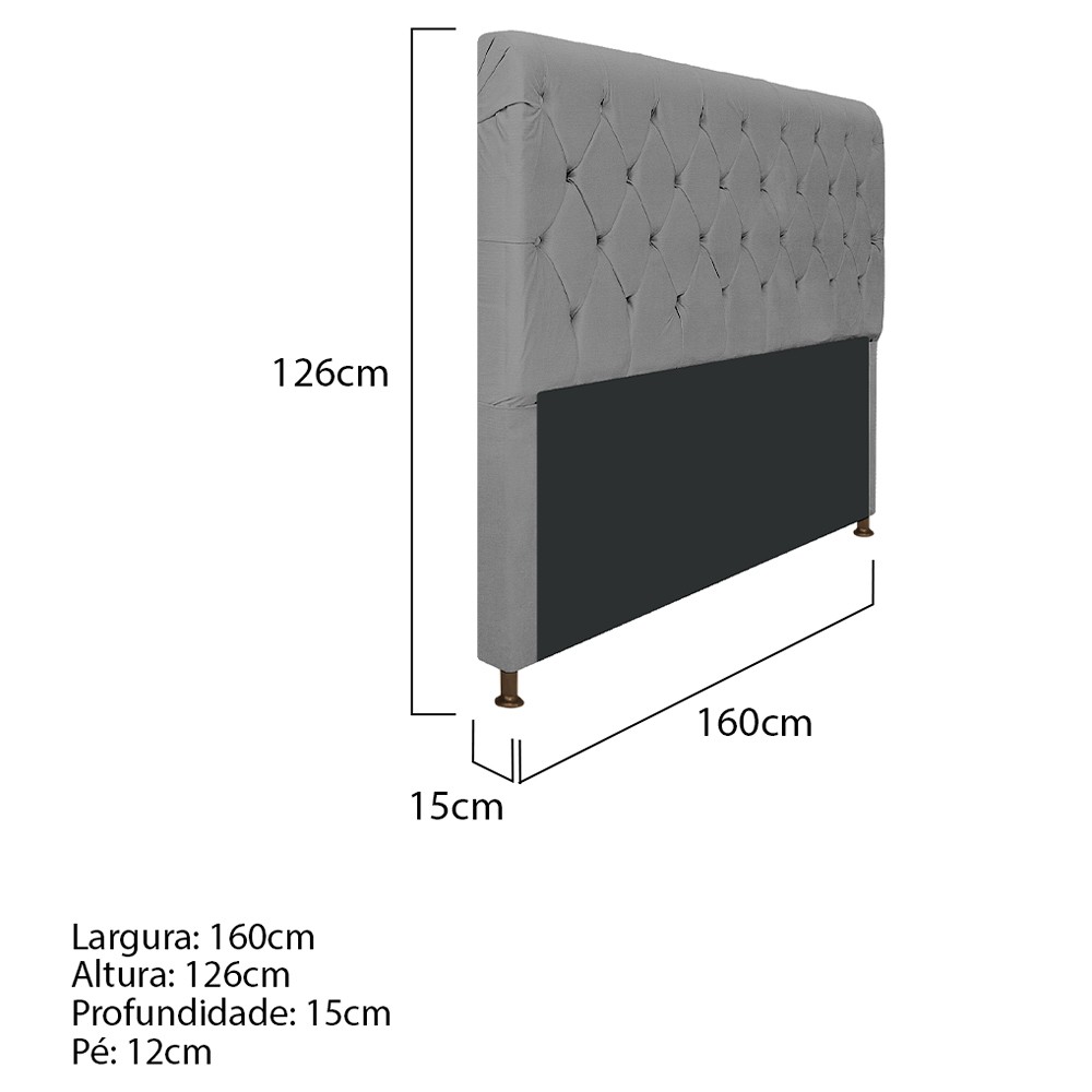 Cabeceira Estofada Cristal 160 cm Queen Size Com Capitonê Corano Cinza - Amarena Móveis
