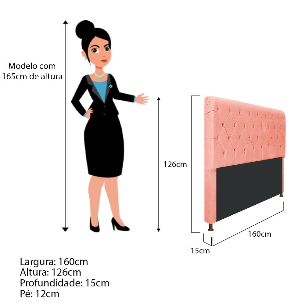 Cabeceira Estofada Cristal 160 cm Queen Size Com Capitonê Suede Coral - Amarena Móveis
