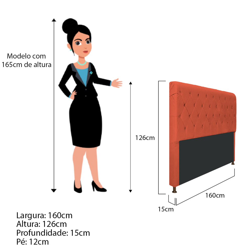 Cabeceira Estofada Cristal 160 cm Queen Size Com Capitonê Suede Terracota - Amarena Móveis
