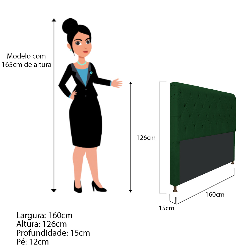 Cabeceira Estofada Cristal 160 cm Queen Size Com Capitonê Suede Verde - Amarena Móveis