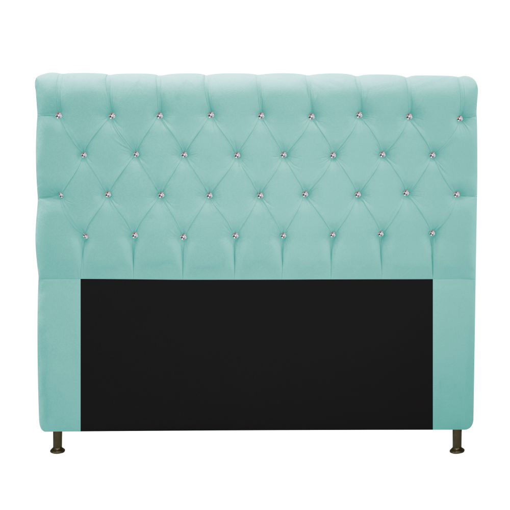 Cabeceira Estofada Cristal 160 cm Queen Size Com Strass Suede Azul Tiffany - Amarena Móveis