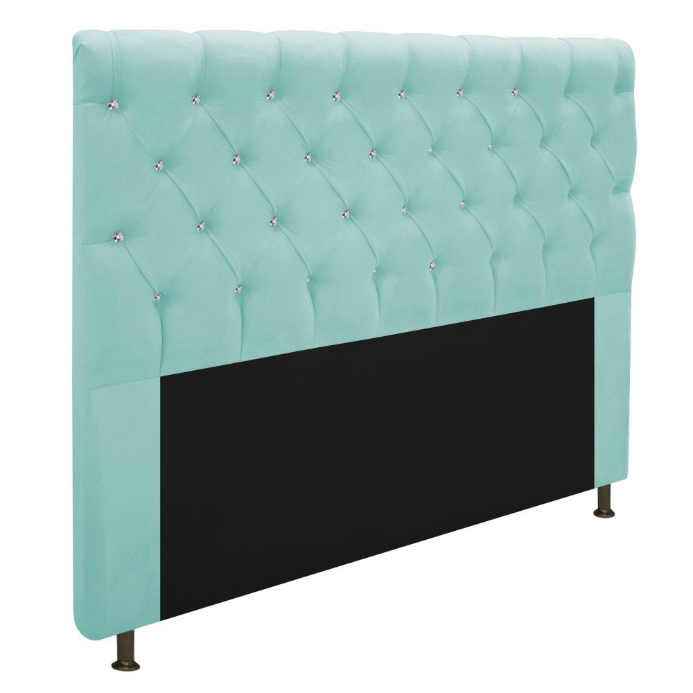 Cabeceira Estofada Cristal 160 cm Queen Size Com Strass Suede Azul Tiffany - Amarena Móveis