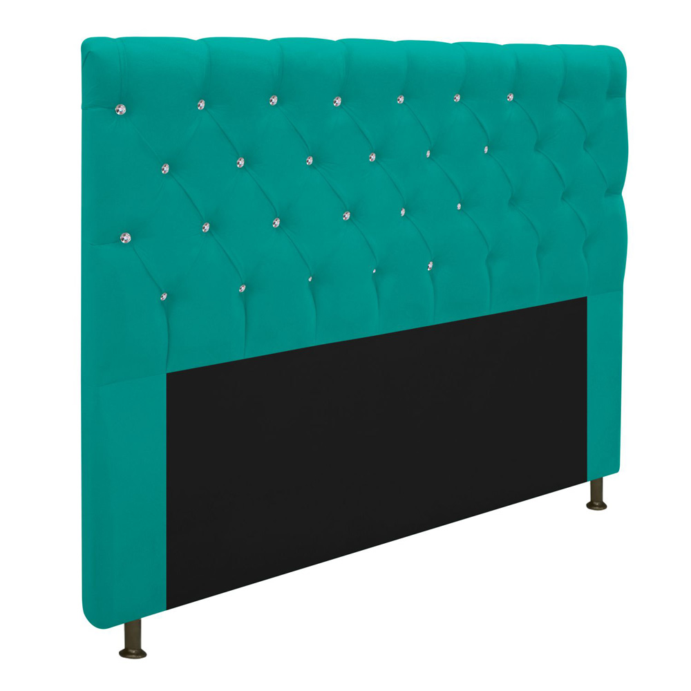 Cabeceira Estofada Cristal 160 cm Queen Size Com Strass Suede Azul Turquesa - Amarena Móveis