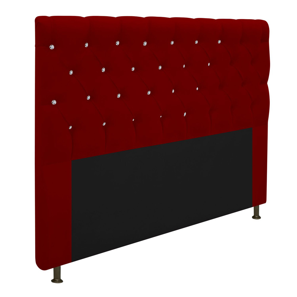 Cabeceira Estofada Cristal 160 cm Queen Size Com Strass Suede Bordô - Amarena Móveis