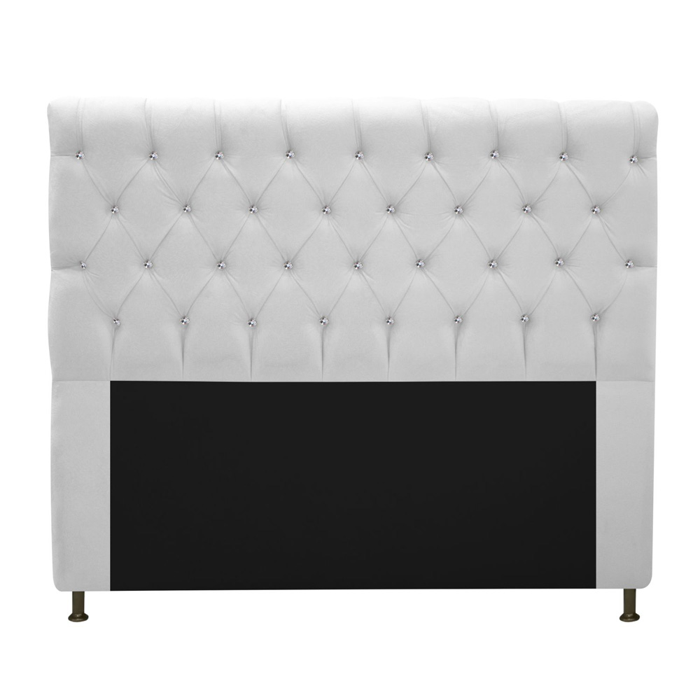 Cabeceira Estofada Cristal 160 cm Queen Size Com Strass Suede Branco - Amarena Móveis